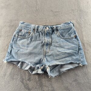 Levis 501 Jean Shorts Womens 29 Blue Light Wash Cut Off Frayed High Rise Button